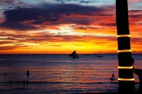 Scenic sunset on the beach of Boracay