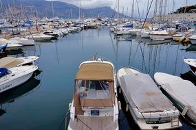 lot of parked boats in scenic bay, france