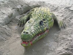 crocodile figure in the sand on the beach