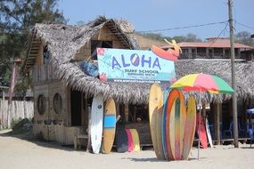 surfer boards on ecuadorian beach
