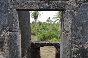 view from the stone window of castle