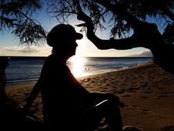 silhouettes beach sea and woman