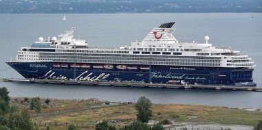 landscape of cruise ship in a port in a sea