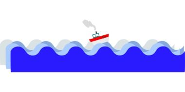 cartoon ship on high waves