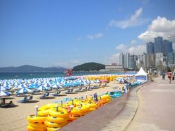 bright busan haeundae beach umbrellas