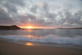 ocean beach shore sunset panorama