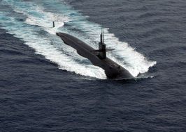 submarine ship on water surface in the ocean