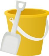 painted yellow bucket and white spade