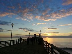 Sunset on the pier of the ocean
