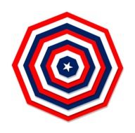 red, white and blue hexagon with star in center, patriotic symbol