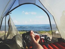 Resting in a tent