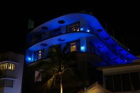 hotel with blue lights in miami