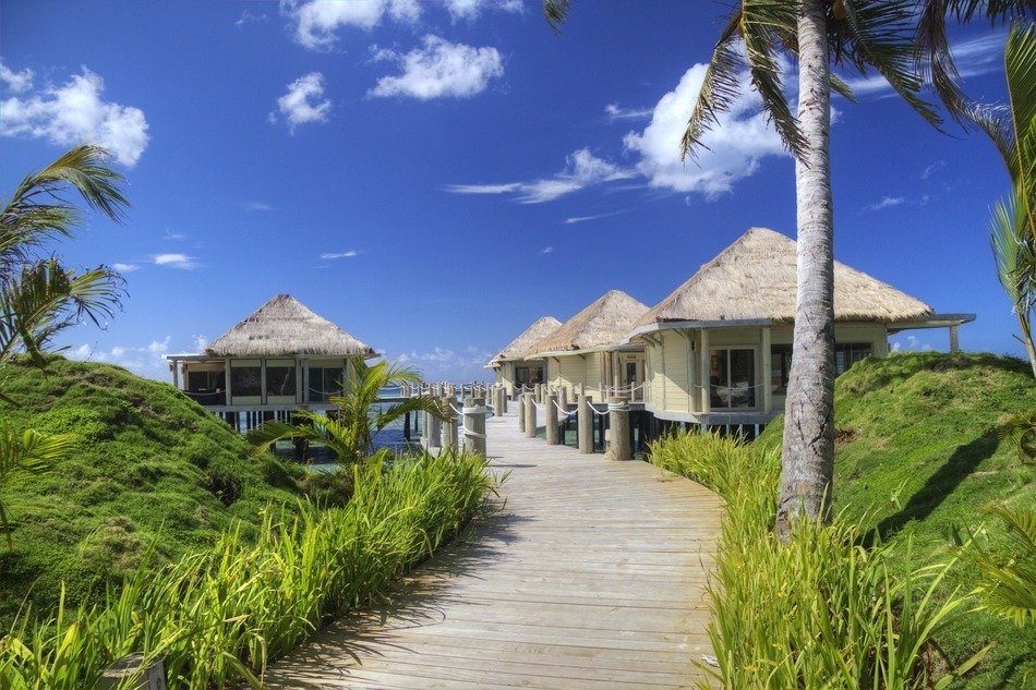 Beach huts at boardwalk, oceania, Samoa
