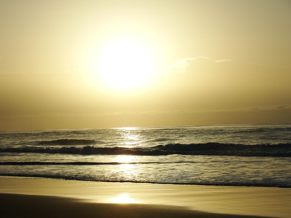sunlight over a quiet surf