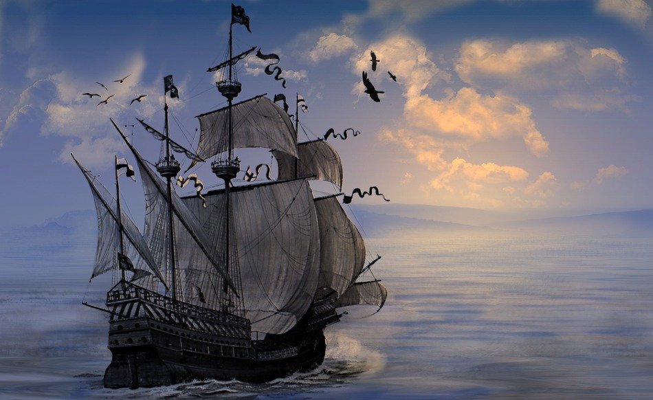 colorful image of an old ship at sea