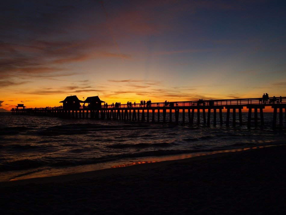 panorama of the sunset on the sea shore