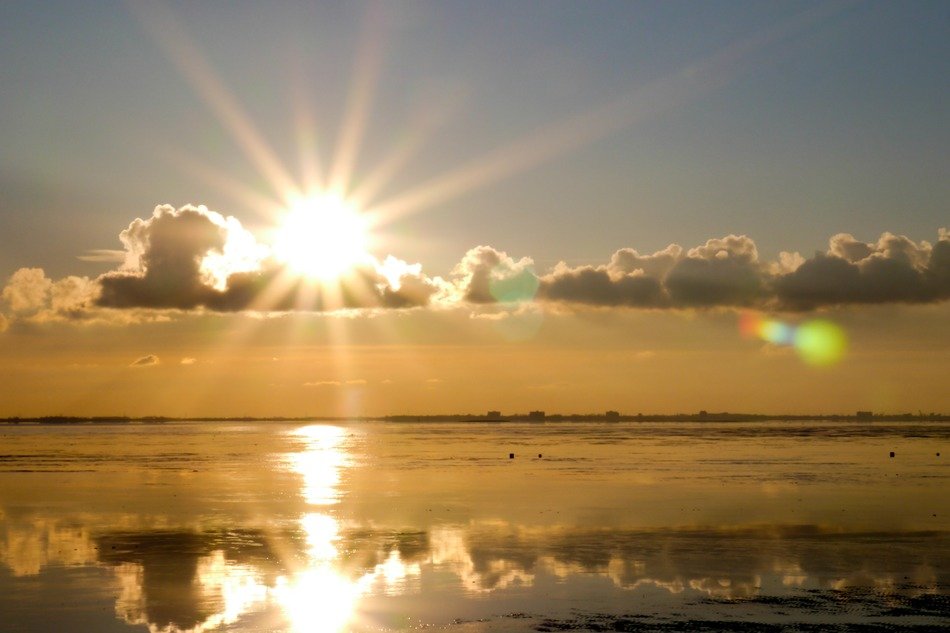 bright sun over the island