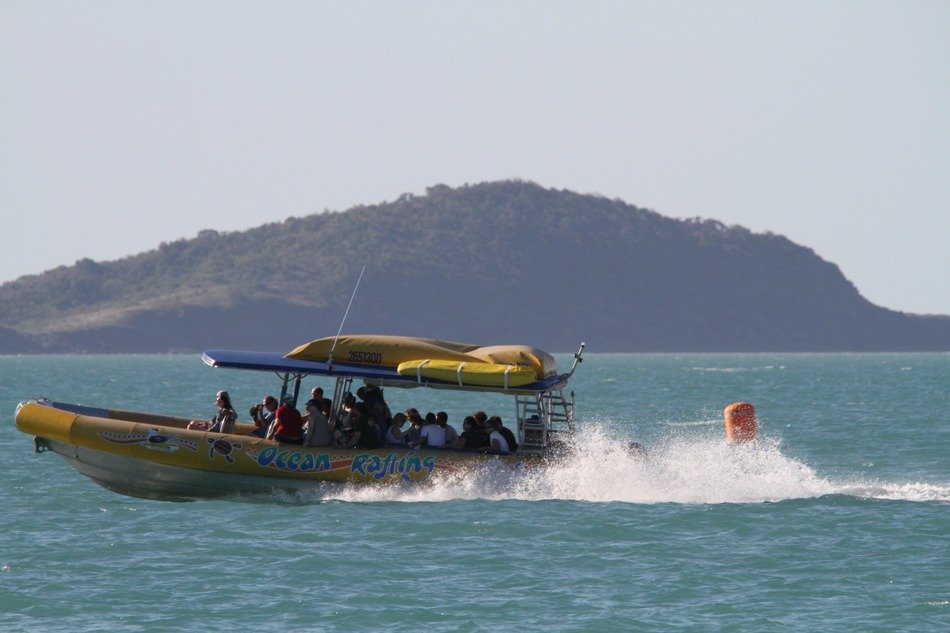 motor boat near barrier reef in queensland