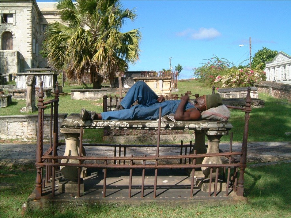 Laying on the cemetery
