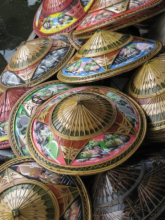 hats in floating market in Bangkok