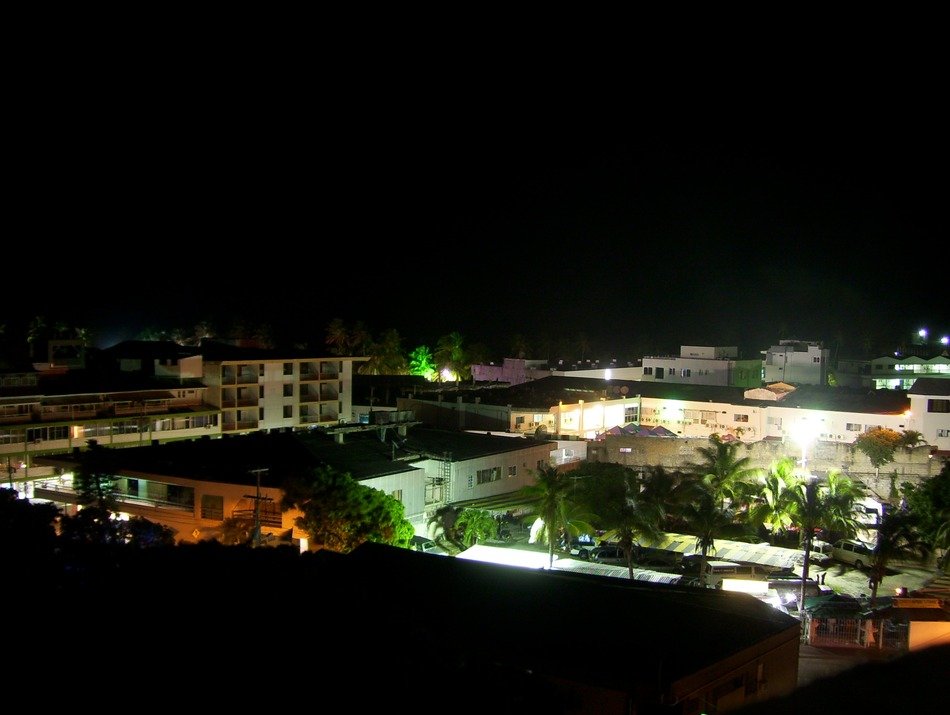 Night view of the city on the ocean coast