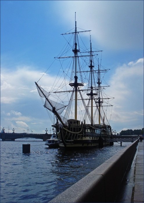 ship on the embankment in St. Petersburg