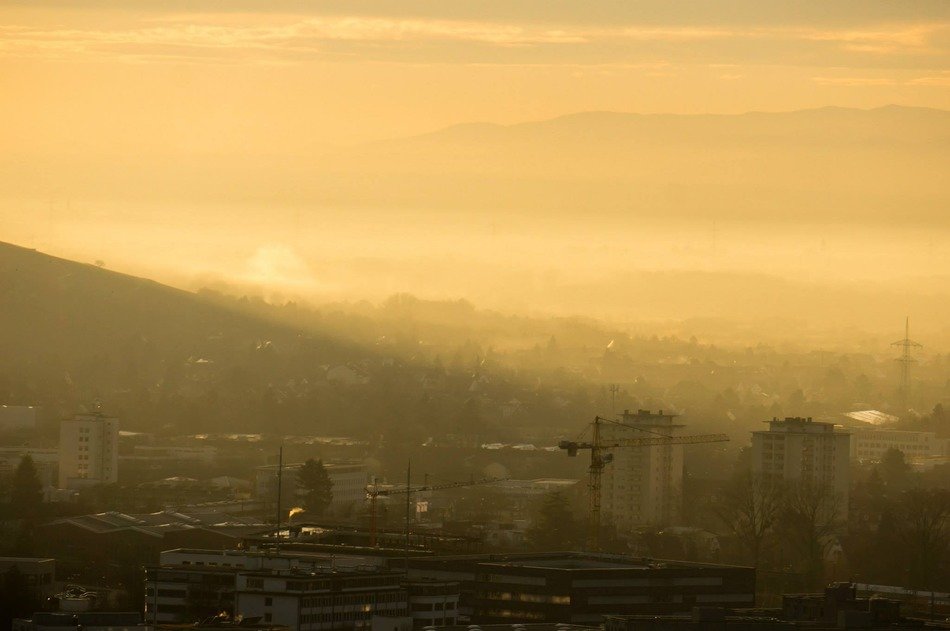 panorama of freiburg in the evening haze