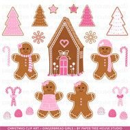 Clip Art Set Pink Gingerbread Girls House Candy And