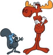 Rocky squirrel near a deer