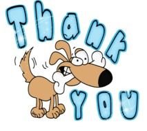 drawing of a dog with a bone in his mouth and the words thank you
