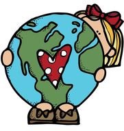 drawn girl hold globe