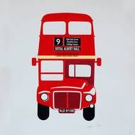 red bus on a gray background