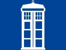 painted white police box on a blue background