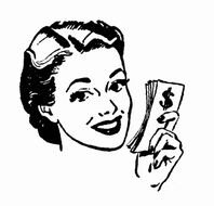 vintage picture of woman with money
