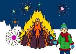 Clipart of Fireworks on a snow