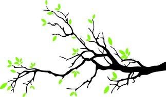 painted branch with spring leaves