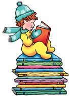 Christmas boy reading colorful books clipart