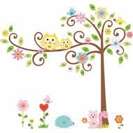 animals and birds at blooming tree, fantasy drawing