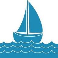 Blue yacht on the blue waves clipart
