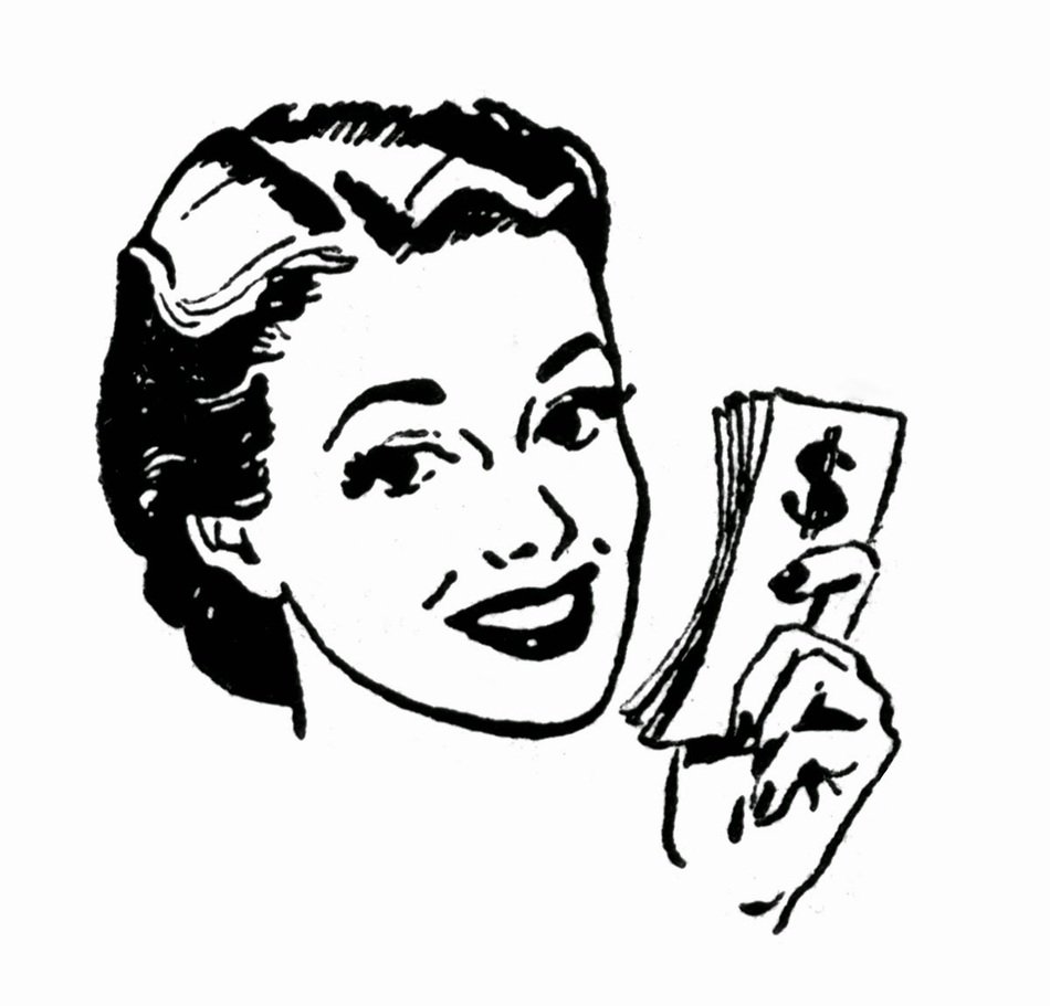 vintage picture of woman with money