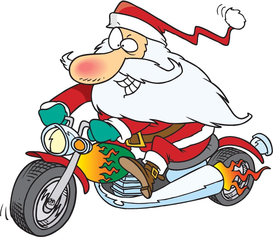 Cartoon Santa Claus on a motorcycle free image download