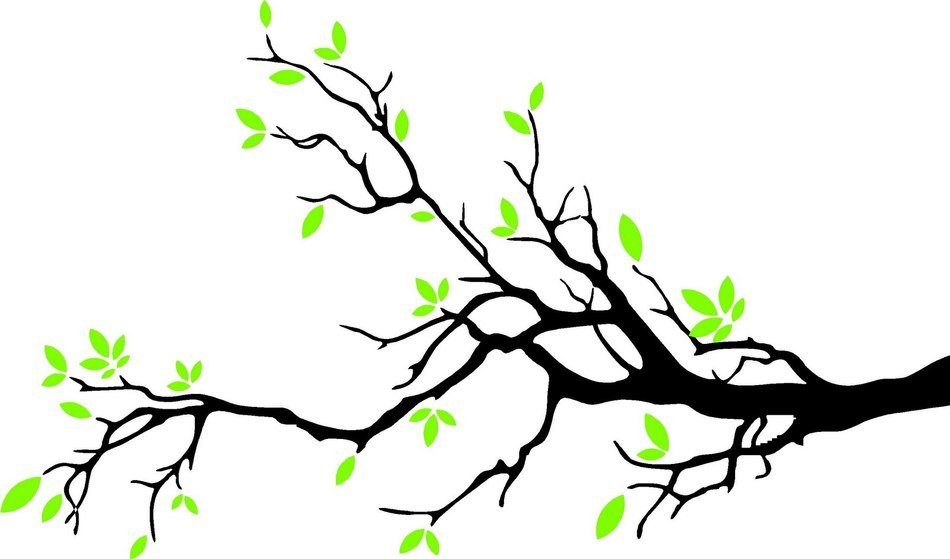 painted branch with spring leaves