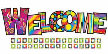 Welcome, colorful painted lettering, banner