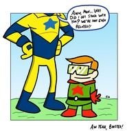 Drawing of the little boy and hero