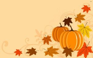 beige banner with the image of autumn leaves and orange pumpkins