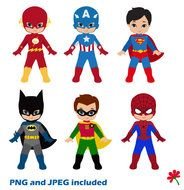 clipart in the form of boys in suits of super heroes