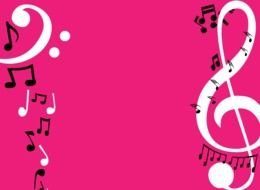 pink banner with painted musical notes