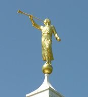 statue near mormon temple in salt lake city