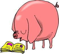 pig and book as a picture for clipart