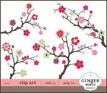 drawing of a branch with red flowers on a white background